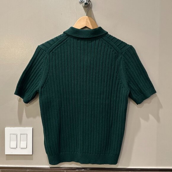 UNIQLO Ribbed Sweater-Knit Polo Short-Sleeve Button-Up Cardigan (Green) - Picture 10 of 16